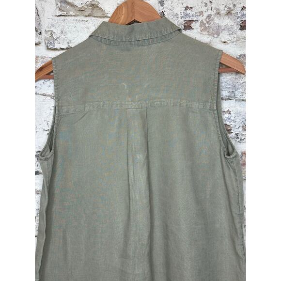 Adrienne Vittadini 100% linen button down sleeveless dress olive green size M - Picture 9 of 11